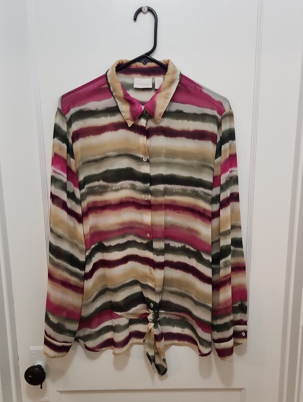 Chico's Sheer Front Tie Blouse Top Size 3 (US Size XL)